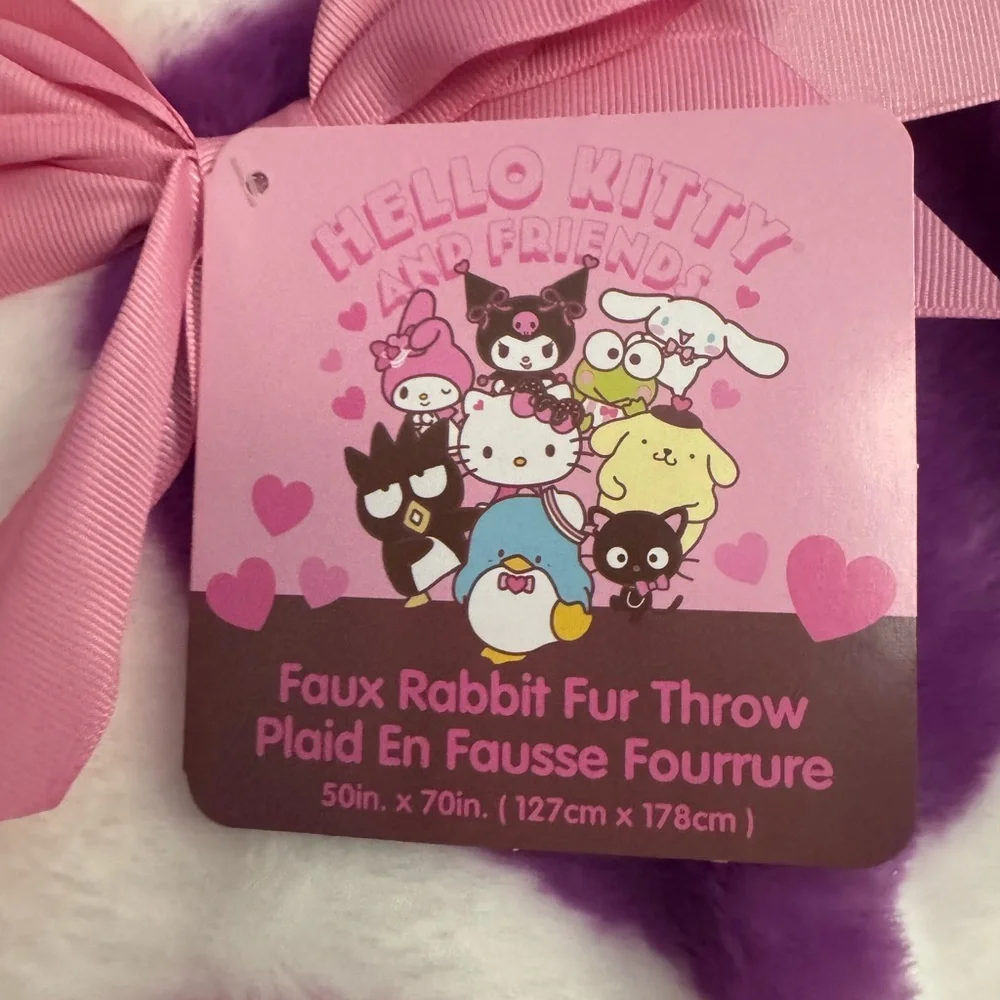 NEW! HELLO KITTY FLUFFY faux fur Valentines PINK RED PURPLE Hearts blanket throw